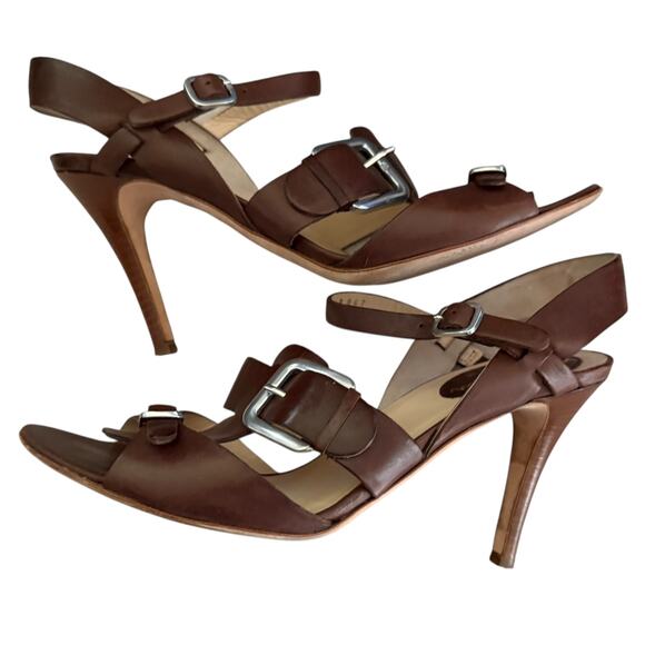 Cole Haan Collection Brown Leather Made In Italy Strappy Heels Size 7.5 - Picture 7 of 9